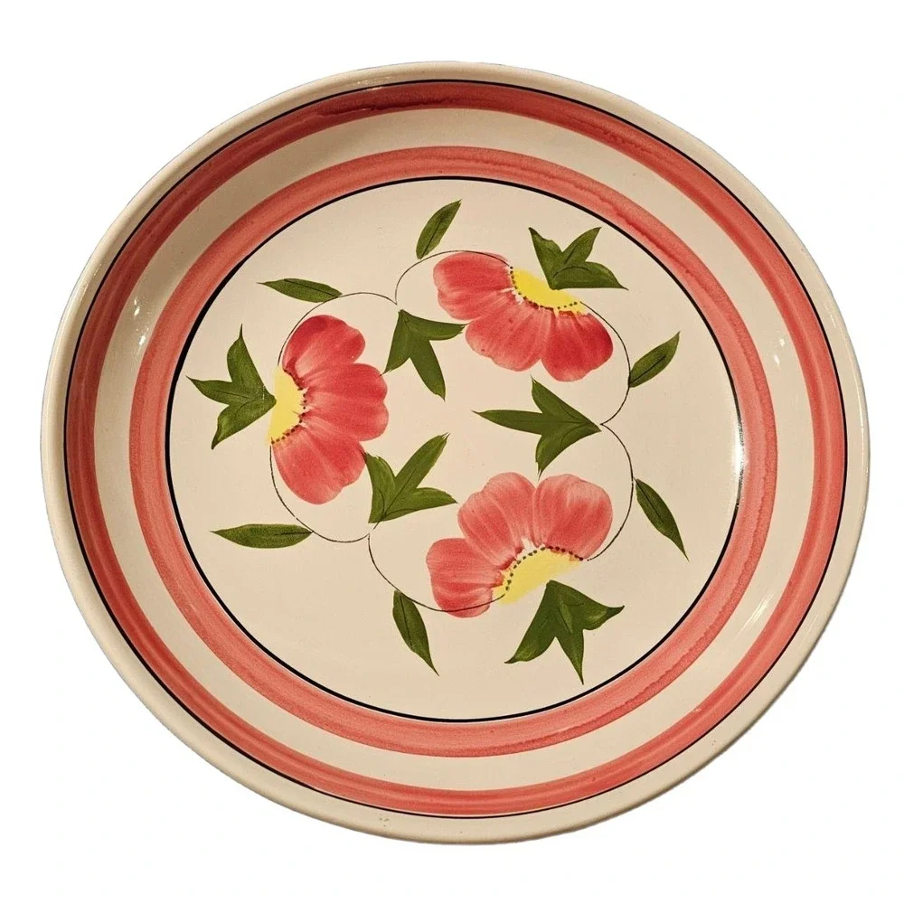 F & J Import Co Cream Dark Pink Floral Vintage Hand Painted Pasta‎ Bowl